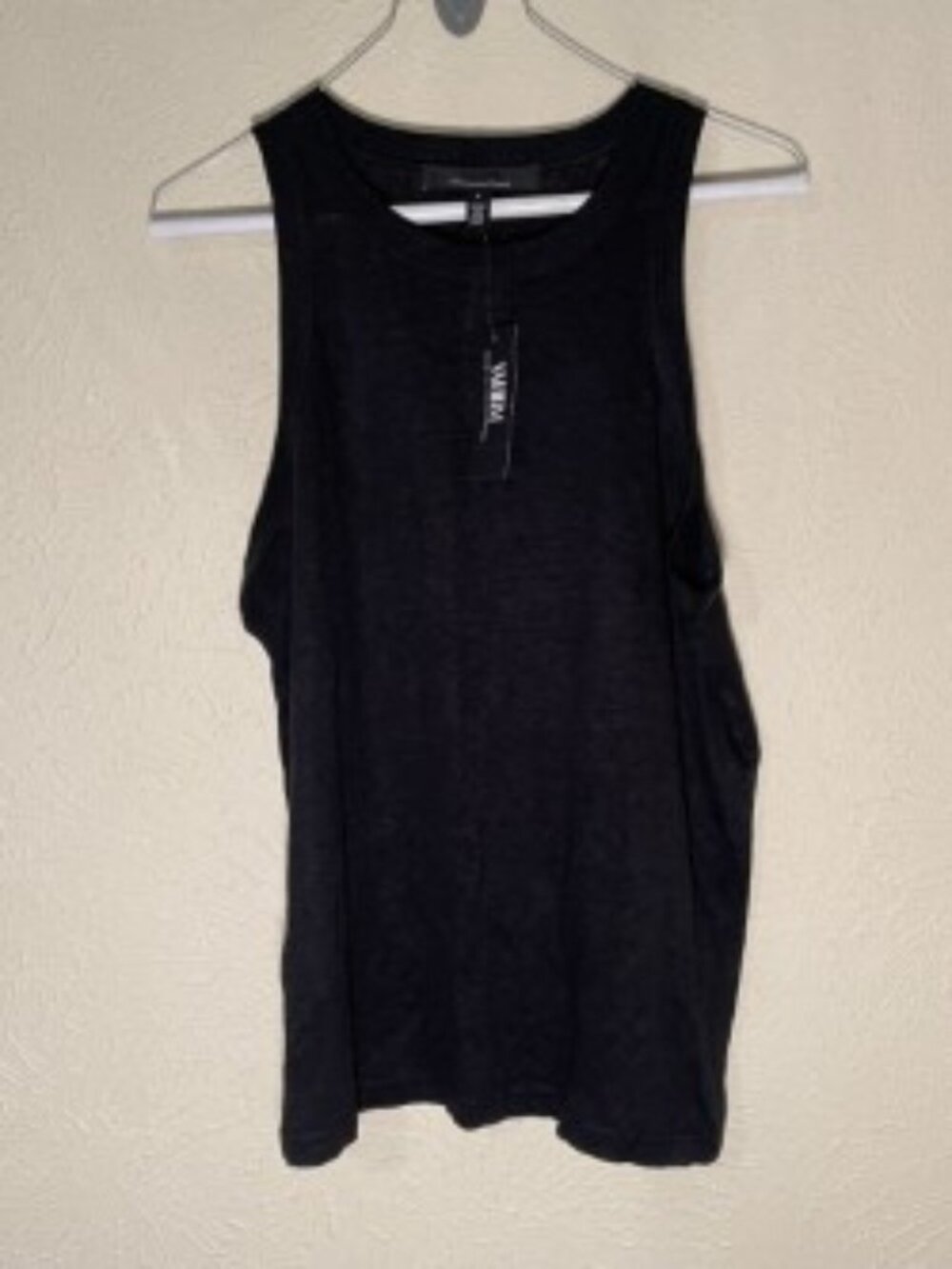 White House Black Market NWT Black Linen Tank Top, Size Large